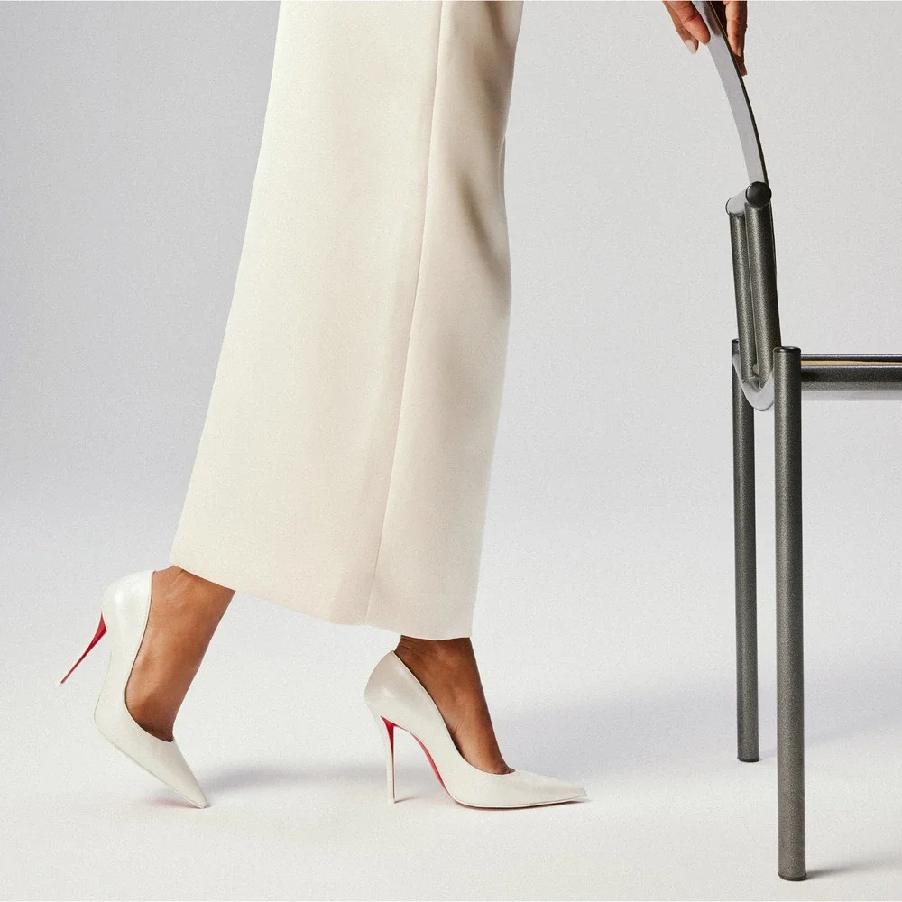 Christian Louboutin Miss Z 100 Nappa Perle Bianco White Pointed Heel Pump 40.5